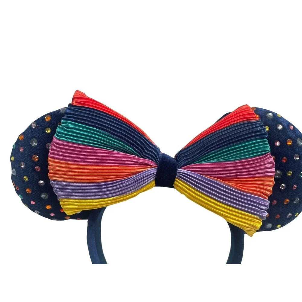 Disney Parks Minnie Mouse Rainbow Pride Jeweled Navy Ears Headband